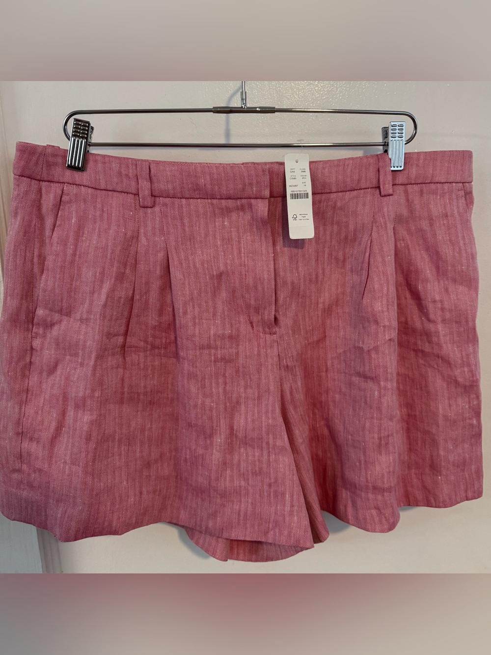 NWT J.Crew Pink Herringbone Linen Blend Pleated Shorts CI585 Womens Size 14 - Picture 4 of 8